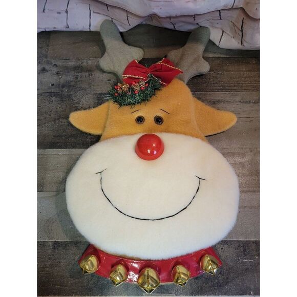 Rita Rae Rudolph reindeer bell plush sign decor Mistletoe - Picture 1 of 4